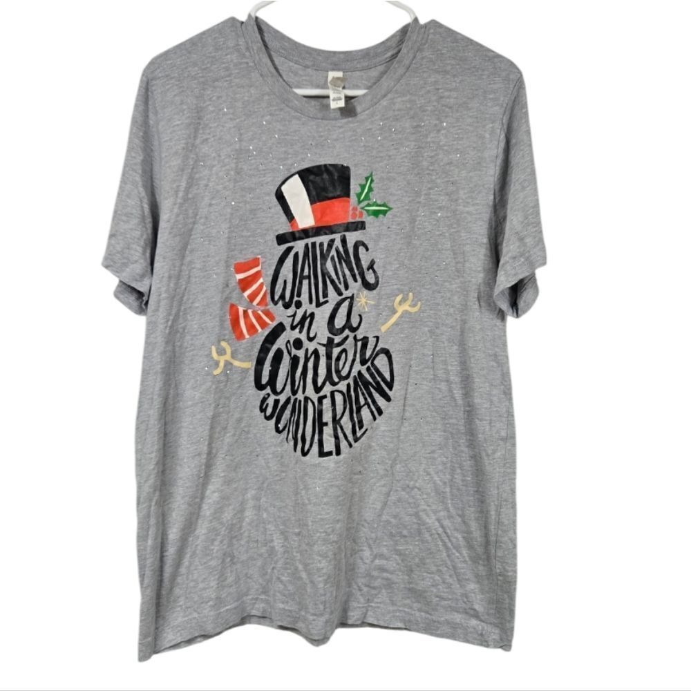 Frosty Snowman Walking in Winter Wonderland Holiday Tee Sparkly Christmas Shirt
